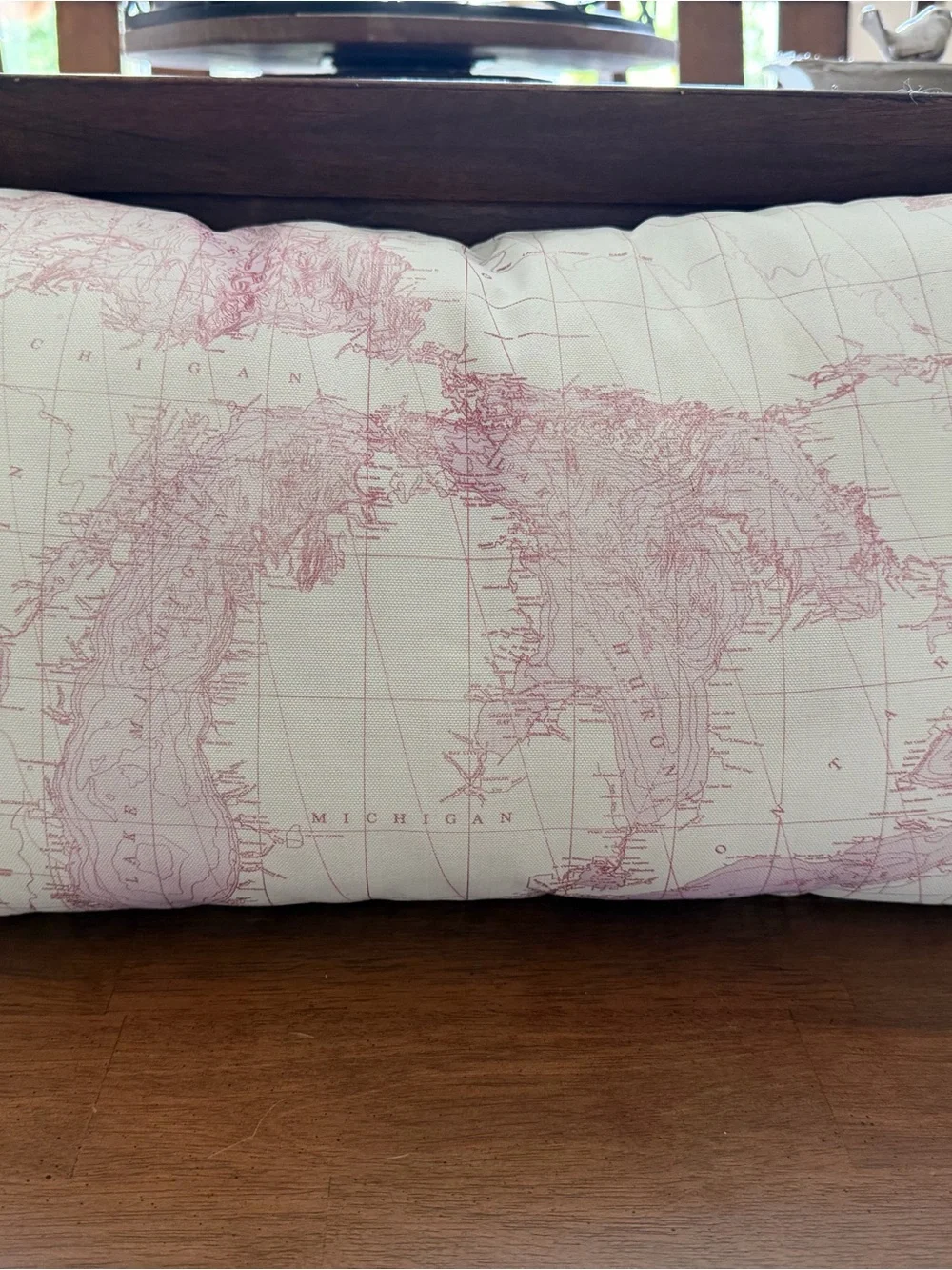 Map Print Decorative Pillow - Pink and Cream